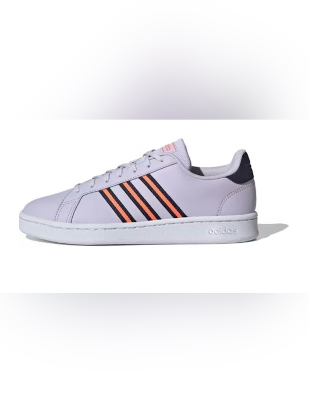 EUC Adidas US 9 Grand Court EG3998 Light Purple Sneaker w Neon Orange Accents